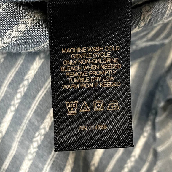 FRYE Size Large Popover Cotton Tunic Top 3/4 Sleeve Diamond Stripe Half Button - Picture 12 of 16